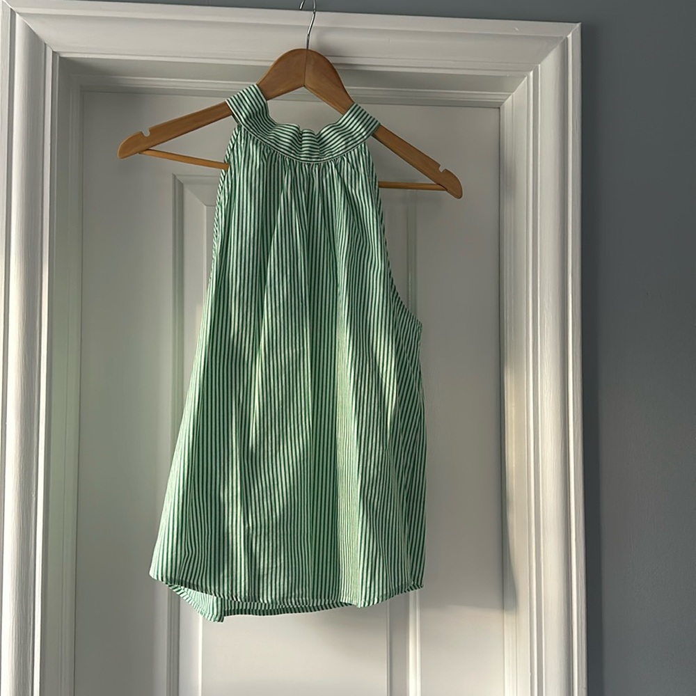 Green white halter bow top